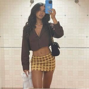 With Jean Miles Plaid Mini Skirt In Cher Yellow Size XS